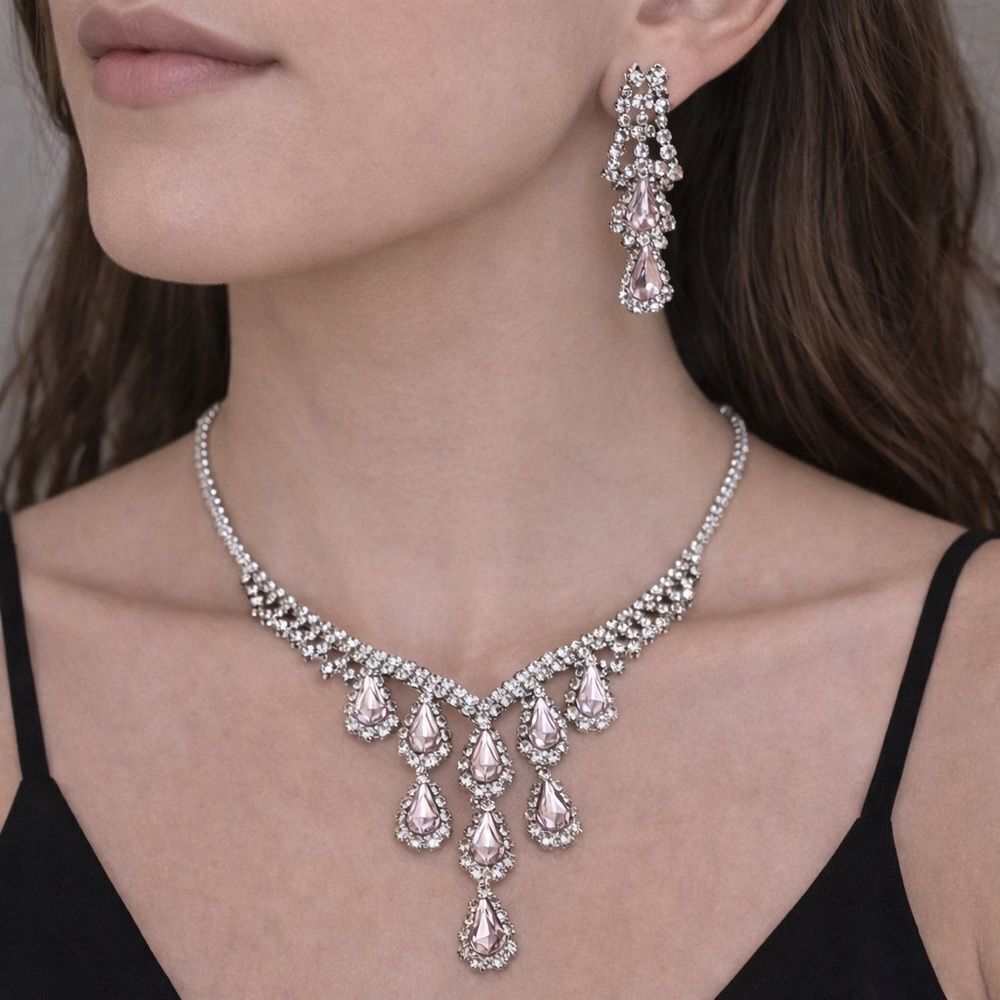 Bollywood Costume Jewelry Set Matching Necklace & Earrings